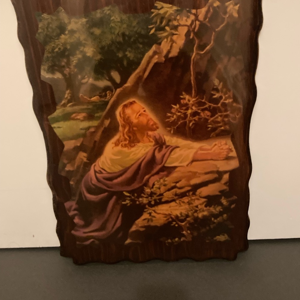 Christ in Gethsemane Wall Hanging Lacquered on Wood - Picture 3 of 6
